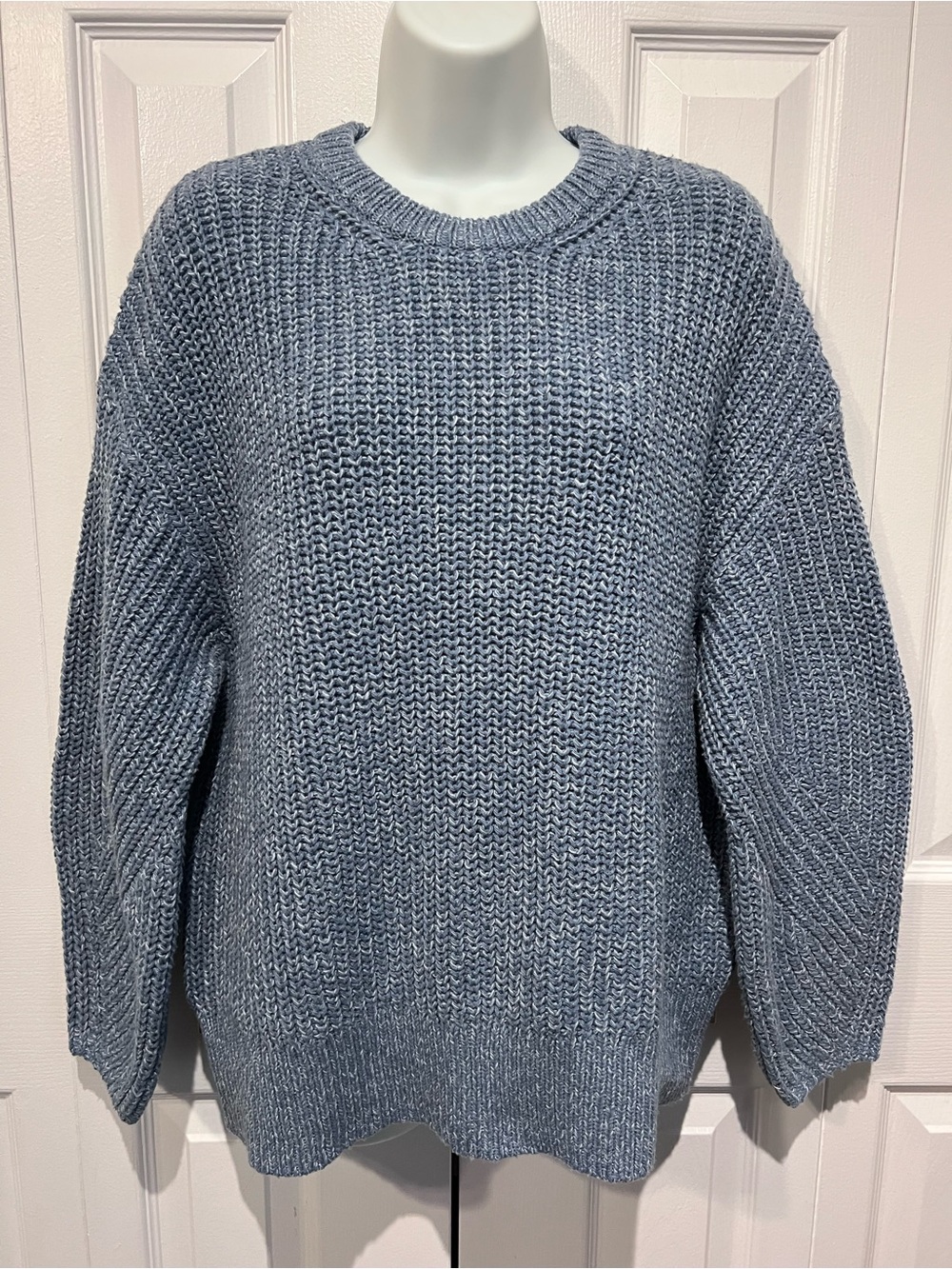 Hudson North Blue Crewneck Cable Knit Cotton‎ Blend Oversized Sweater Size M